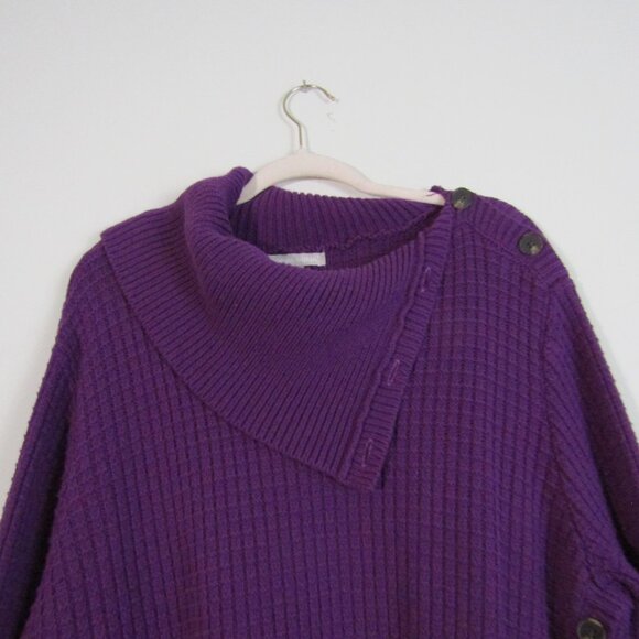 Woman Within Waffle Knit Sweater 1X Purple Buttons Modern Cozy Foldover Collar - Picture 2 of 10